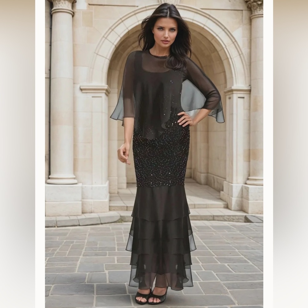 Sara Mique Sequin Dress Cape Witchy Witchcore XL